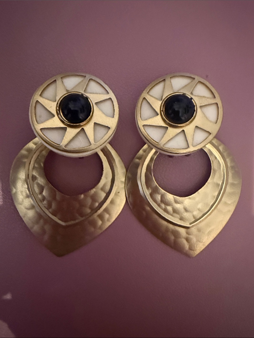 Gold-Tone Statement Drop Earrings with Black Center - Picture 2 of 4